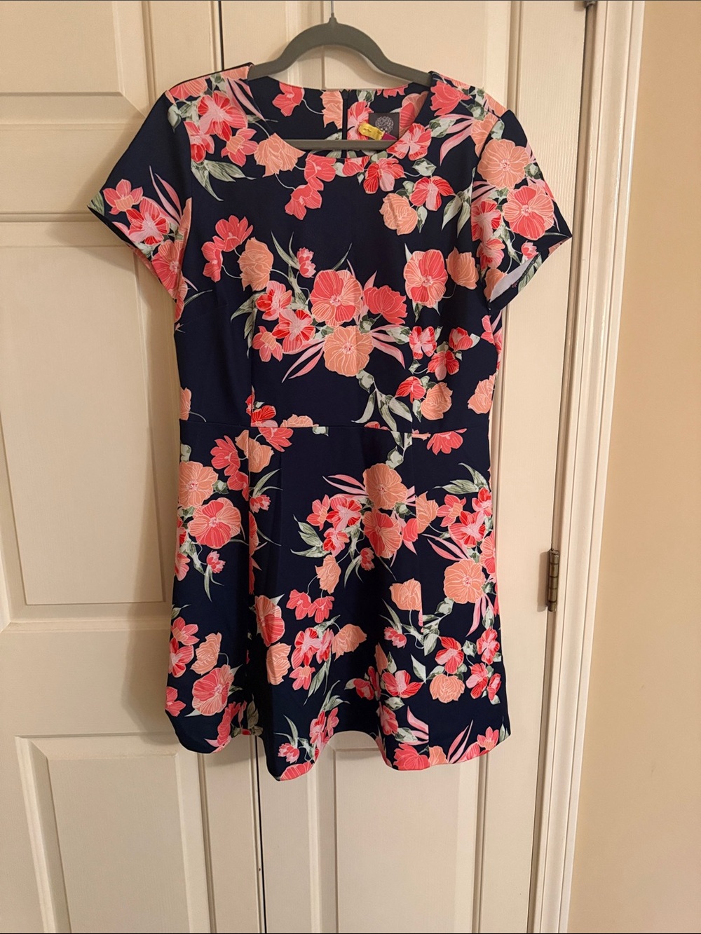 Vince Camuto Navy Dress with Coral & Pink Floral Print